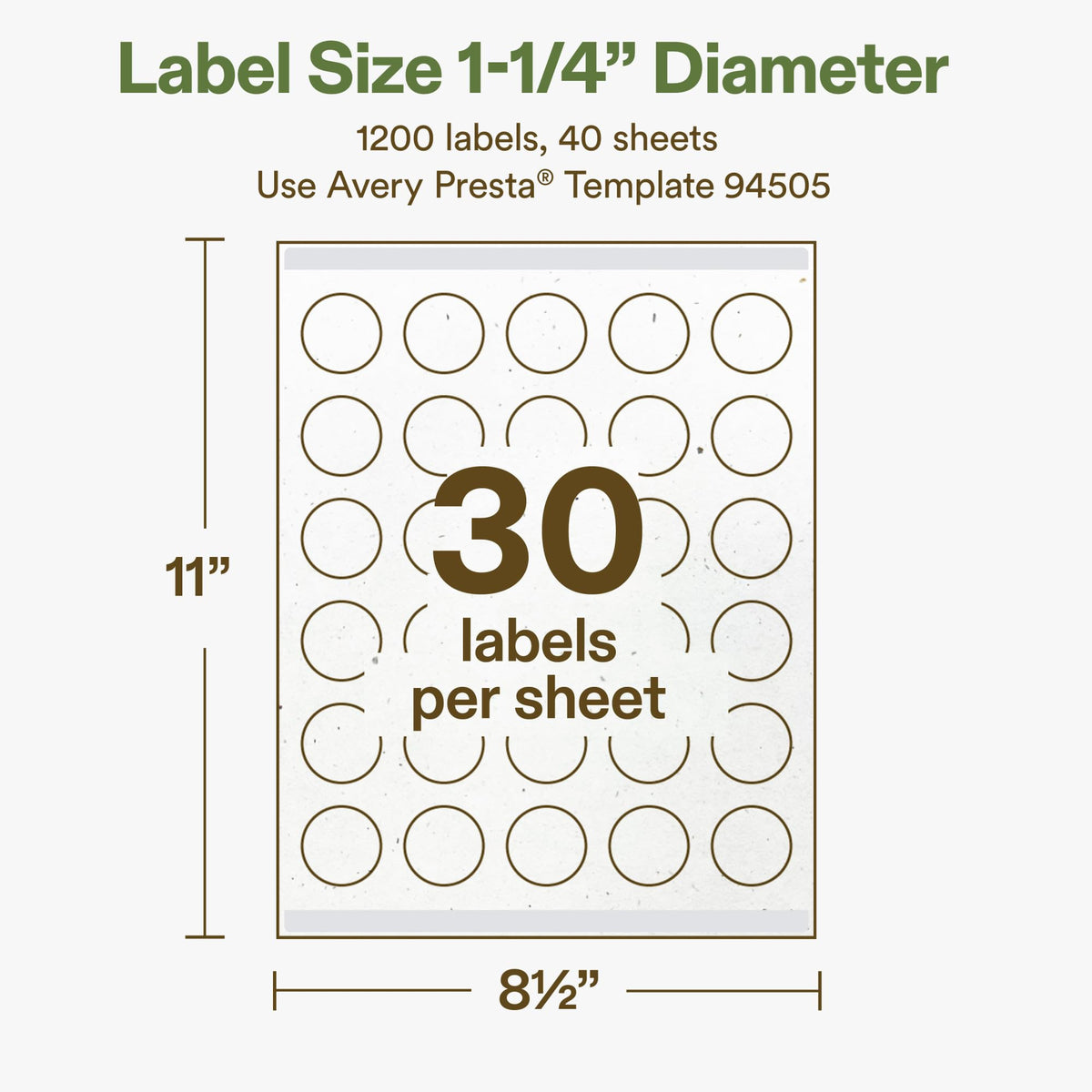 Avery Printable Round Hemp Labels with Sure Feed Technology, 1-1/4" Diameter, Off-White, Print-to-the-Edge, Laser & Inkjet Compatible, 1200 Total, Great for Product Branding, Packaging, and More 1,200 Labels