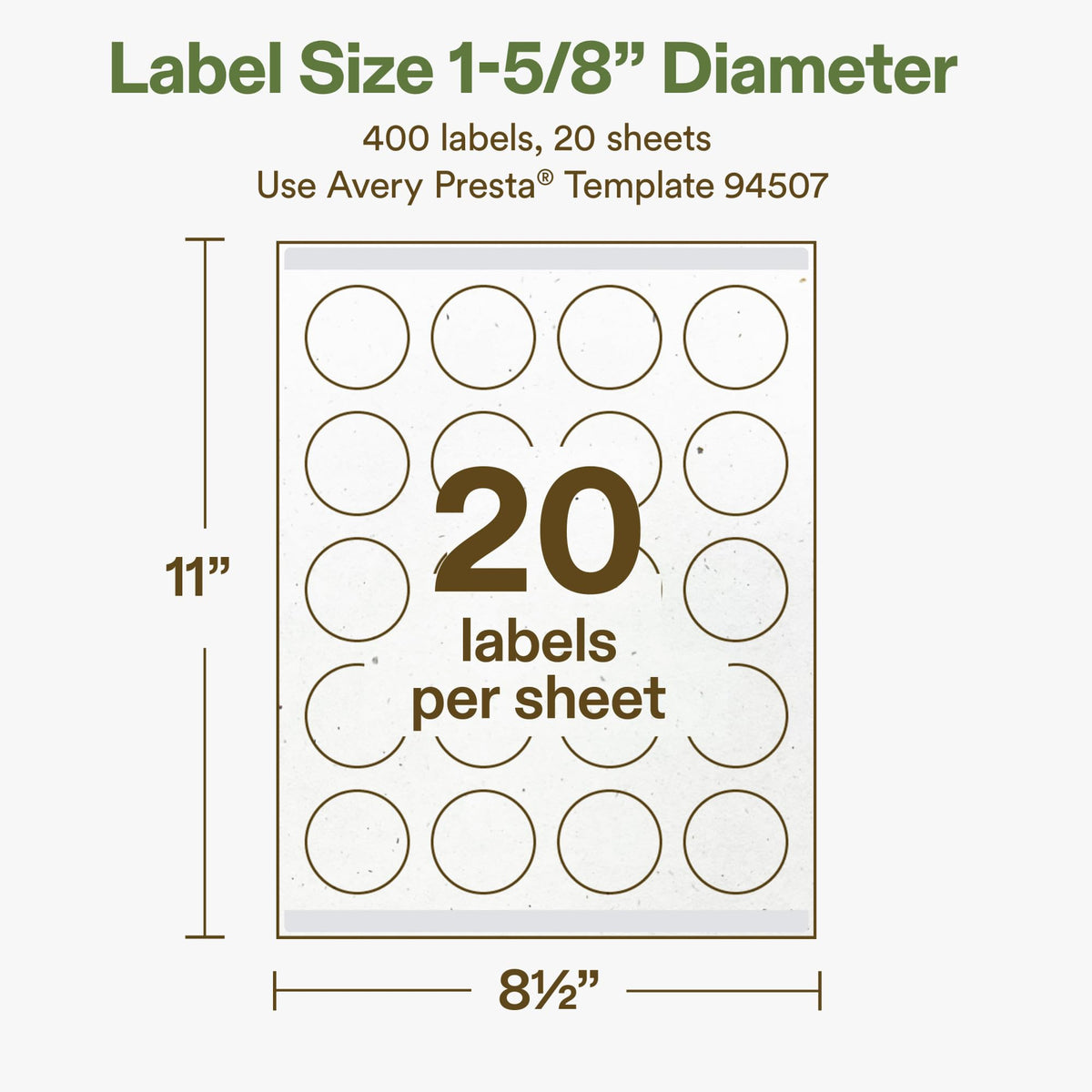 Avery® Printable Round Hemp Labels, Sure Feed® Technology, 1-5/8" Diameter, Off-White, Print-to-the-Edge, Laser & Inkjet Compatible, 400 Total, Great for Product Branding, Packaging, and More 400 Labels