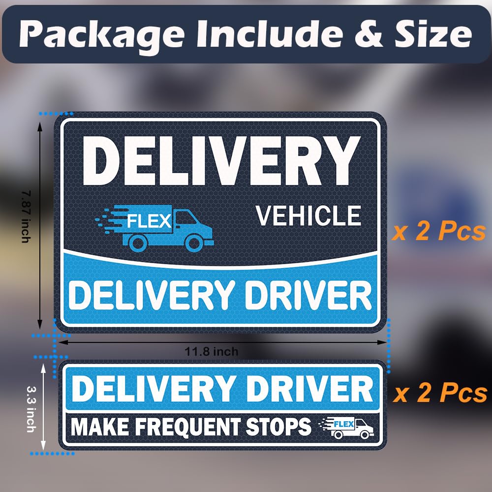 4 Pack Heavy Duty Flex Delivery Driver Car Magnets, Reflective Caution Frequent Stops Magnetic Signs, Flex Driver Accessories Decal Bumper Stickers KS_DeliveryManget_Blue