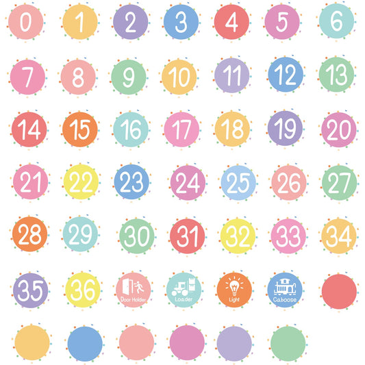48Pcs Pastel Colors Number Stickers 4" Mini Dot Number Spot Marker Decals Large Boho Classroom Labels Accents Cutouts for Kindergarten Elementary Preschool Floor Party Decoration