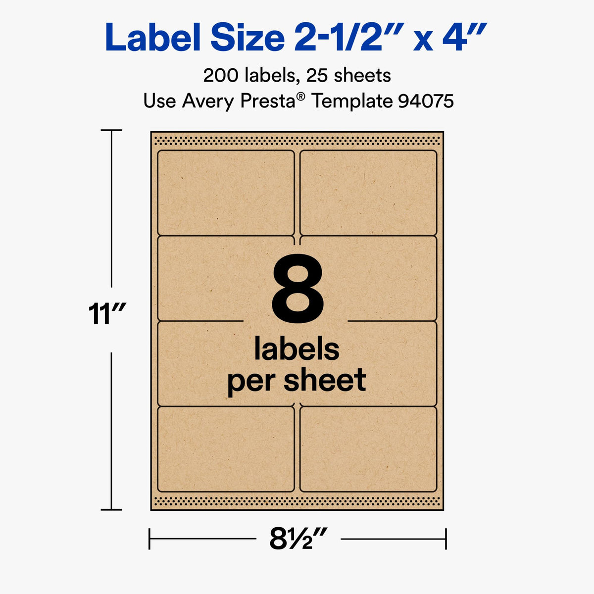Avery® Kraft Brown Rectangle Labels, 2.5" x 4", Sure Feed Technology, Laser/Inkjet Printer Compatible, 200 Printable Labels Total, Great for Branding, Packaging, Events, and More 200 labels