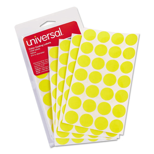 Universal UNV40114 0.75 in. Diameter Self-Adhesive Removable Color-Coding Labels - Yellow (28/Sheet, 36 Sheets/Pack)
