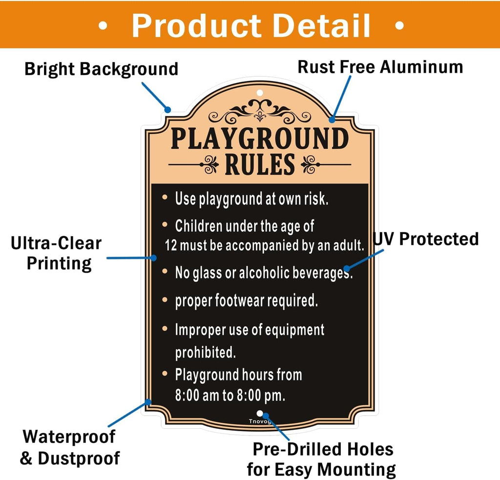 Playground Rules Sign Playground Signs Kids Children Adult Safety Traffic Sign 12x18 Inches Metal Reflective Sturdy Rust Aluminum Weatherproof Easy To Install Outdoor 2 Pack