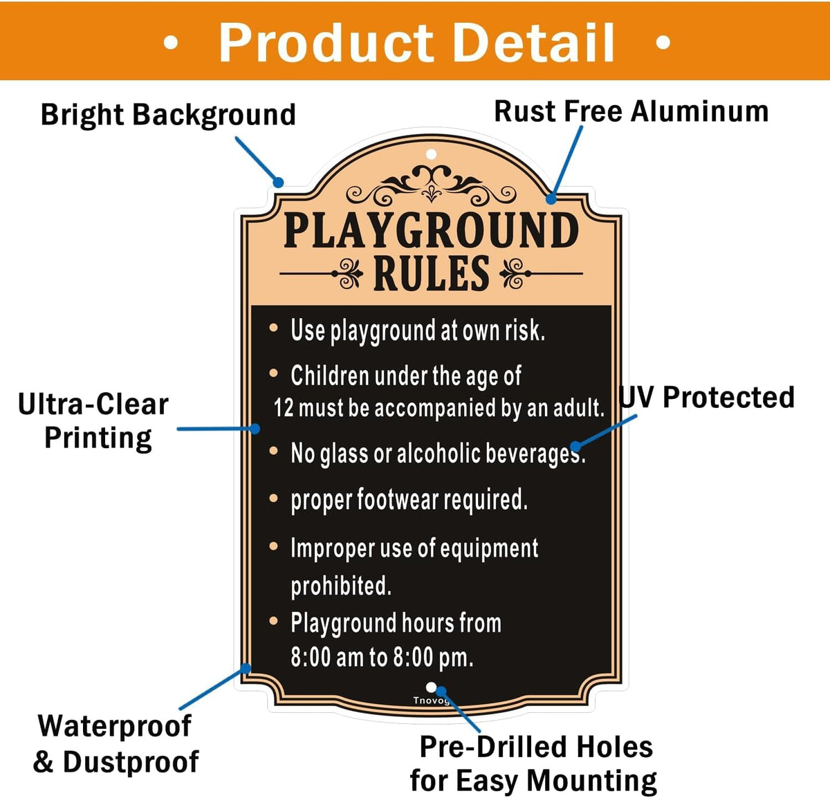 Playground Rules Sign Playground Signs Kids Children Adult Safety Traffic Sign 12x18 Inches Metal Reflective Sturdy Rust Aluminum Weatherproof Easy To Install Outdoor 2 Pack