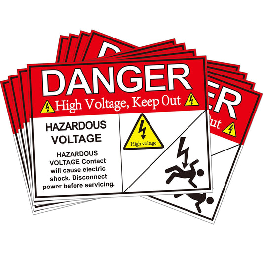 Hazardous Voltage Safety Warning Sticker 3" X 4" Danger Voltage Warnings Keep Out Label Decal Vinyl Adhesive High Voltages Electrical Safety Warning Sign Sticker for Battery Bank in-Wall Safe 8 Pack Red 3 x 4 Inch