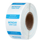 Restaurantware RW Smart 1 Inch x 1 Inch Food Rotation Labels 3500 Dissolvable Food Safety Labels - Premium Trilingual Paper Day Of The Week Labels For Food Storage Or Prep Weekly 7-Day