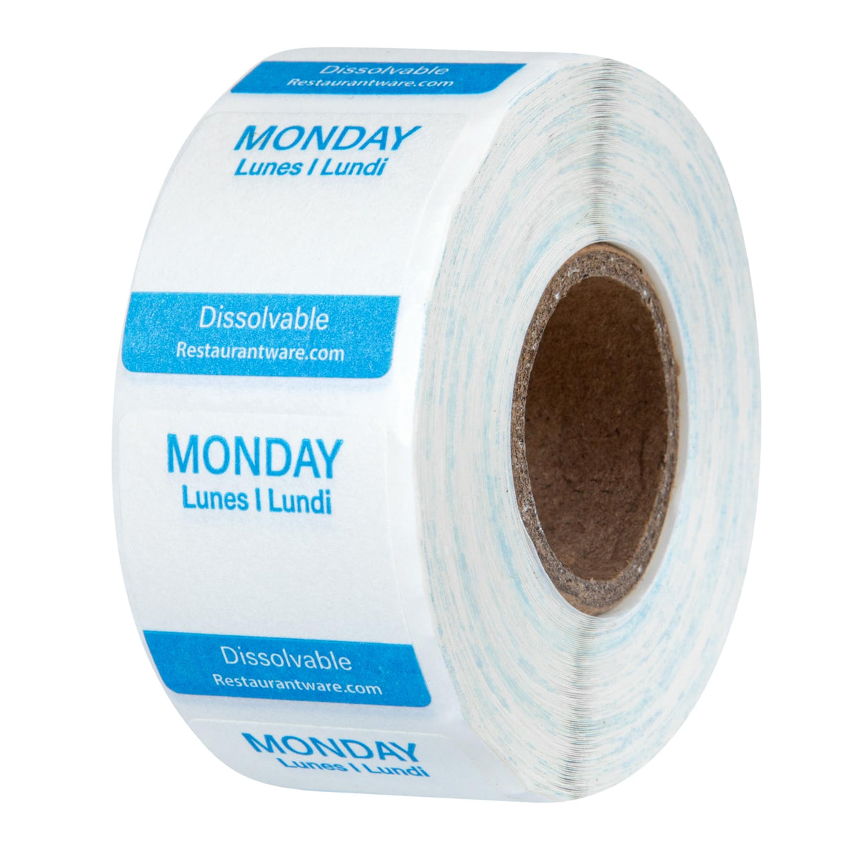 Restaurantware RW Smart 1 Inch x 1 Inch Food Rotation Labels 3500 Dissolvable Food Safety Labels - Premium Trilingual Paper Day Of The Week Labels For Food Storage Or Prep Weekly 7-Day