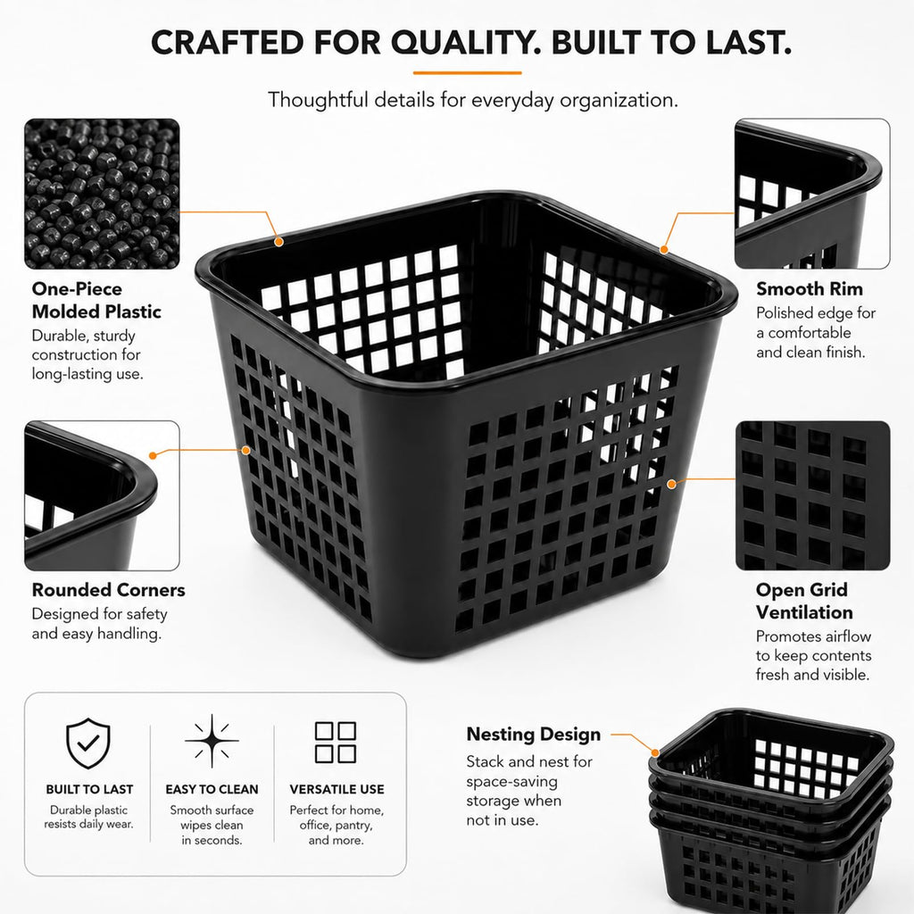 20 Pack Black Small Plastic Berry Baskets for Classroom and Produce