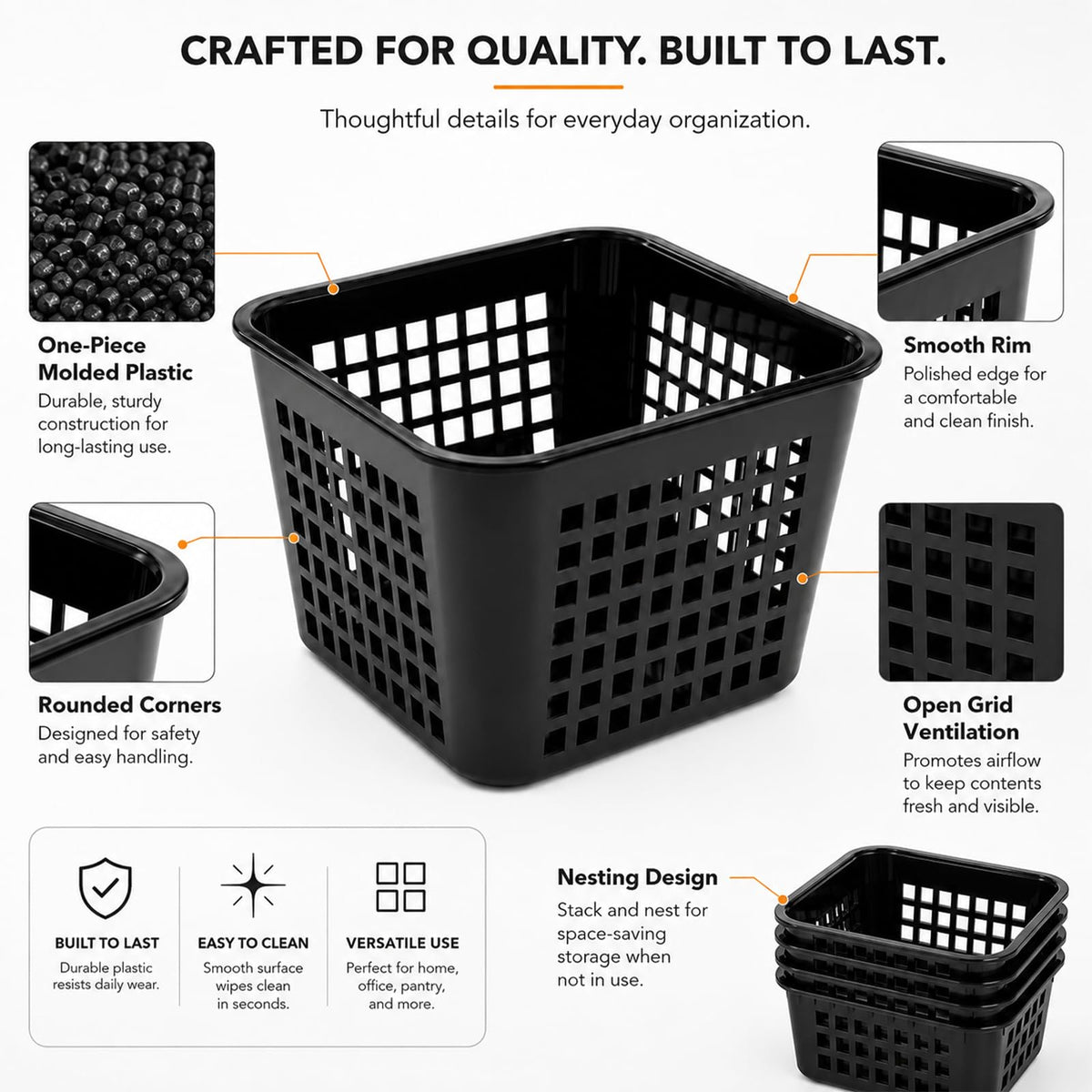20 Pack Black Small Plastic Berry Baskets for Classroom and Produce