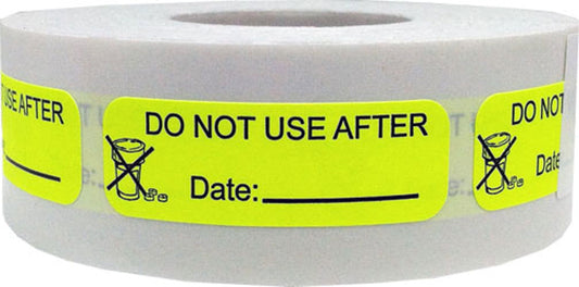 Fluorescent Yellow with Black Do Not Use After Medical Healthcare Stickers, 0.5 x 1.5 Inches in Size, 500 Labels on a Roll