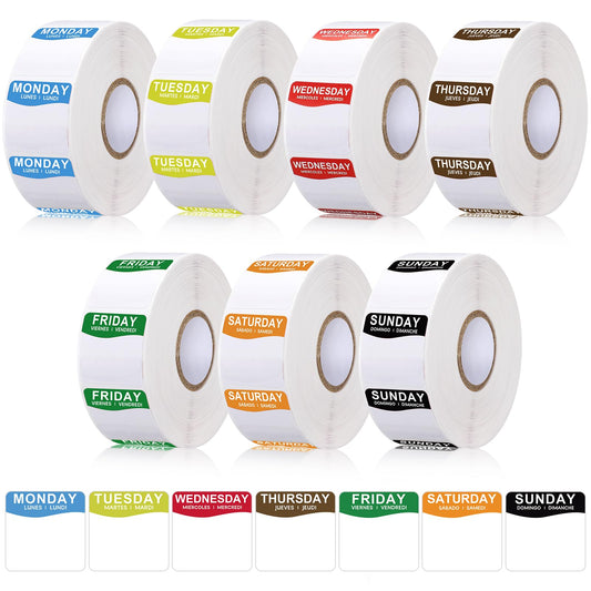 7000 Pcs Day of The Week Labels Food Labels Monday Through Sunday Management Inventory Stickers Removable Weekly Self Adhesive Date Dot Stickers for Restaurant Kitchen Containers (Square) Square