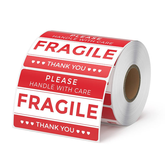 MUNBYN 3" x 2" Fragile Stickers for Shipping, Handle with Care Moving Box Labels, Self-Adhesive Red Fragile Packaging Stickers for Small Business, Moving Supplies (500 Labels/1 Roll)