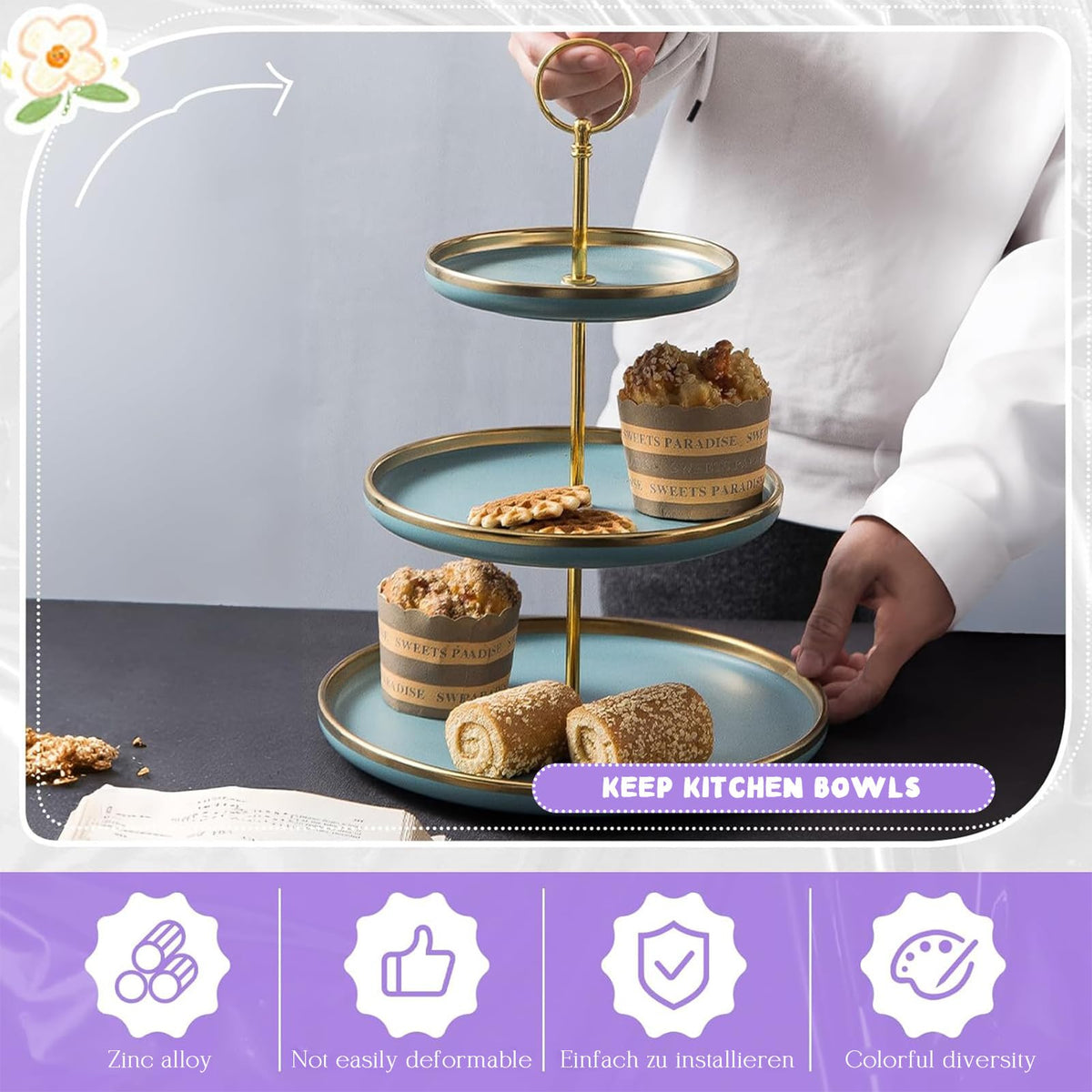 4 Set 3-Tier Cupcake Stand Hardware Handles, Tiered Tray Plate Hardware Kit, Zinc Alloy Cake Plate Stand Handle Fittings with Screws, Heavy Metal Cake Stands Holder, Round