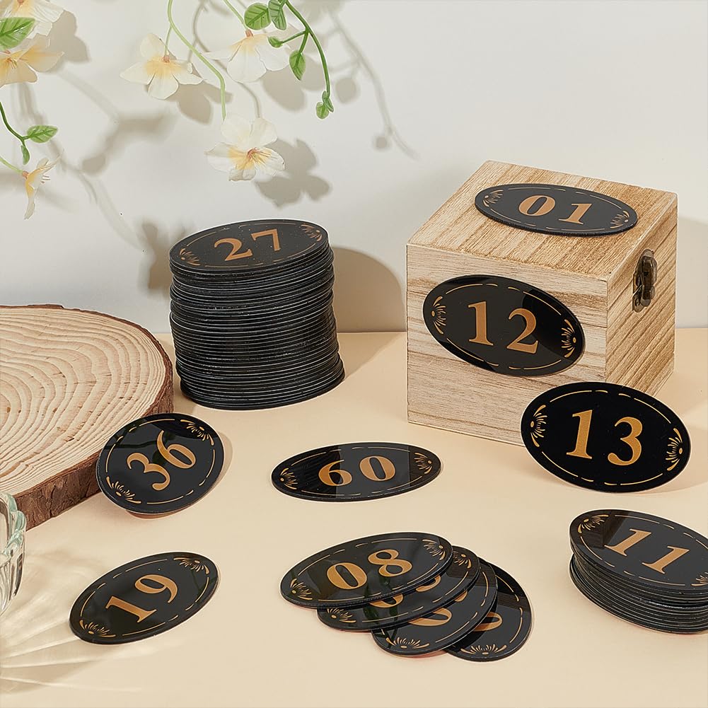 OLYCRAFT 60Pcs Locker Cabinet Numbers Acrylic Table Number Stickers Locker Number Signs Oval Door Sign with Self-Adhesive Tape for Door House Office Restaurants Bars Storage Lockers Seat (1-60)
