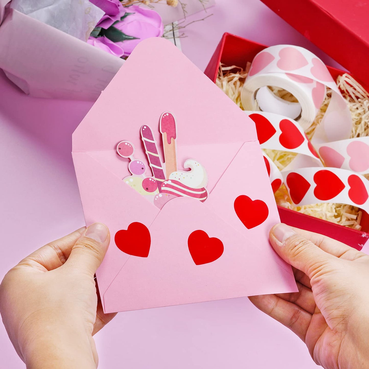 Dxhycc 1000 Pieces Heart Stickers Red Pink Heart Shaped Sticker Labels Valentine's Love Decorative Stickers for Valentine's Day, Wedding, Mother‘s Day, Gifts Decoration