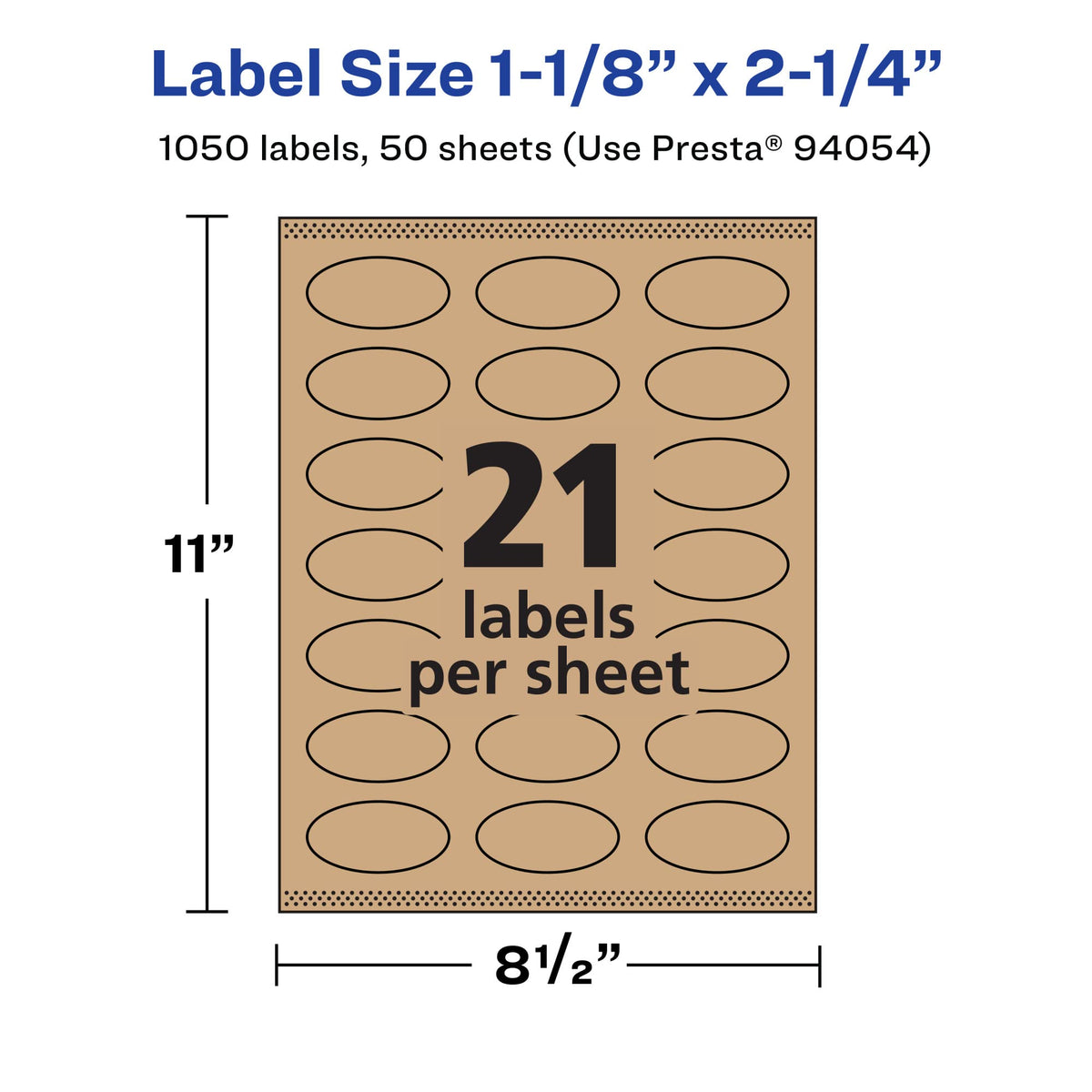 Avery® Kraft Brown Oval Labels, Sure Feed® Technology, 1-1/8" x 2-1/4", 1,050 Kraft Brown Labels, Print-to-The-Edge, Laser/Inkjet Printable 1,050 labels