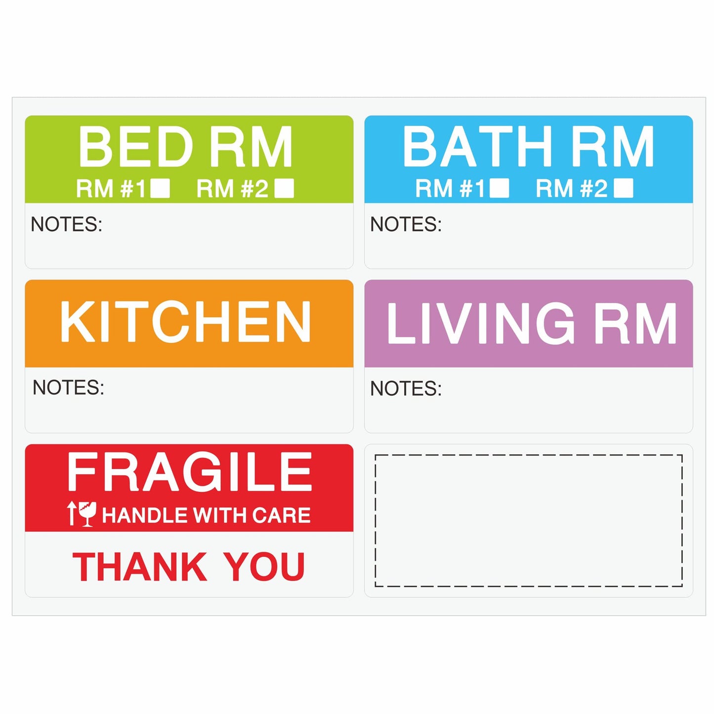 Home Moving Labels 90x42 mm Custom Stickers 6 Color Moving Supplies for Cardboard Box, Wardrobe Boxes, 6x20 Stickers
