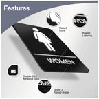Womens Restroom Sign, ADA Compliant Braill Sign with Double Sided 3M Tape Women Pack of 4