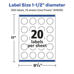 Avery Matte White Removable Round Labels with Sure Feed Technology, 1.5" Diameter, 300 Labels, Laser/Inkjet Printable 1-1/2" Diameter 300 Count
