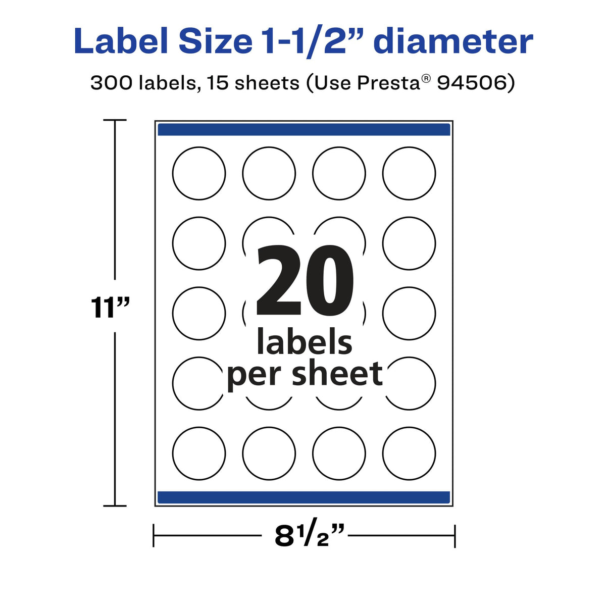 Avery Matte White Removable Round Labels with Sure Feed Technology, 1.5" Diameter, 300 Labels, Laser/Inkjet Printable 1-1/2" Diameter 300 Count