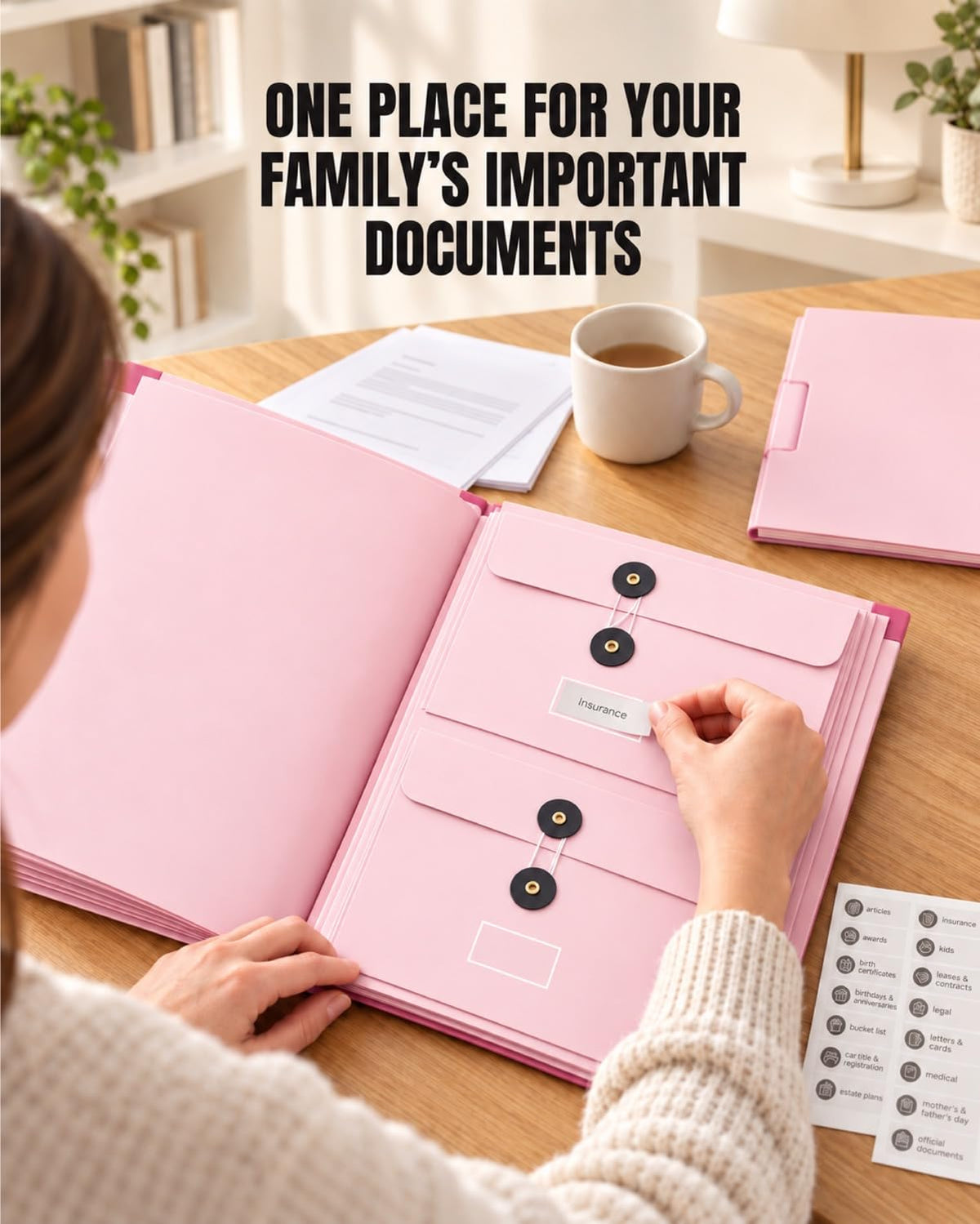 Important Document Organizer, Extra-Thick in Case I Die Binder with Labels Pink