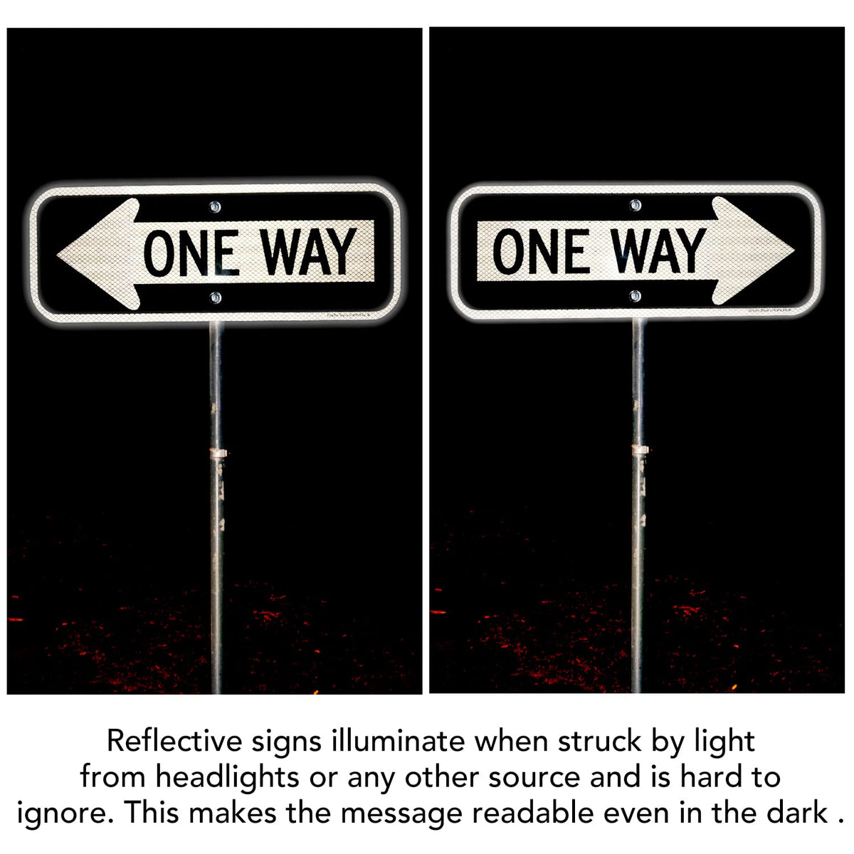 One Way Sign with Arrow, 2-Pack 18x6 Inches Engineer Grade Reflective Rust Free Aluminum, Weather/Fade Resistant, UV Protected, Easy to Mount, Indoor/Outdoor Use (Left/Right) 2 Pack-One Way Sign with Left and Right Arrow-White and black