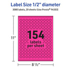 Avery® Printable Round Labels, Sure Feed® Technology, 1/2" Diameter, Neon Magenta Labels, Print-to-the-Edge, Laser/Inkjet, 3,080 Total, Great for Price Stickers and Mailing Seals 3,080 labels