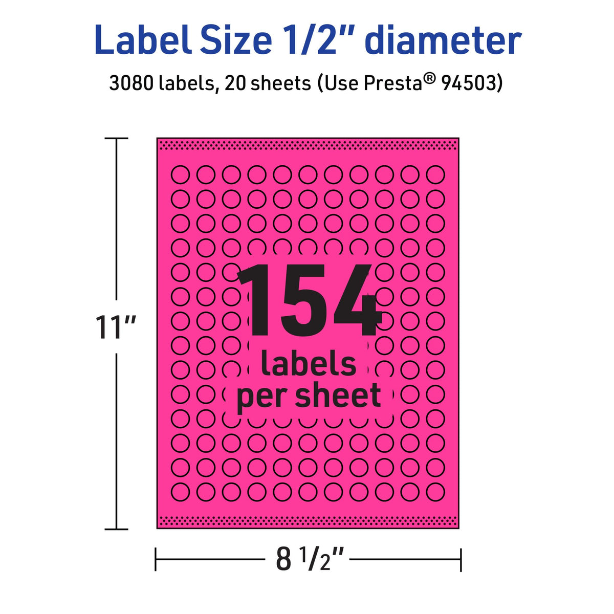 Avery® Printable Round Labels, Sure Feed® Technology, 1/2" Diameter, Neon Magenta Labels, Print-to-the-Edge, Laser/Inkjet, 3,080 Total, Great for Price Stickers and Mailing Seals 3,080 labels