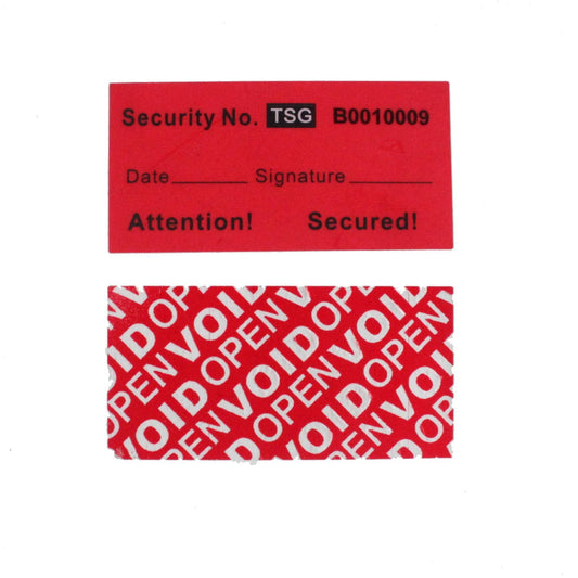 100pcs 100% Total Transfer Tamper Proof Security Warranty Void Labels/Stickers/Seals (Red, 1 x 2 Inches, Unique Serial Numbers)