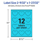 Avery® Printable Heart Labels, Sure Feed® Technology, 2-9/32" x 1-27/32", Bright Blue Labels, Print-to-The-Edge, Laser/Inkjet Printable, 240 Total, Great for Mailing Seals and Packaging 240 labels