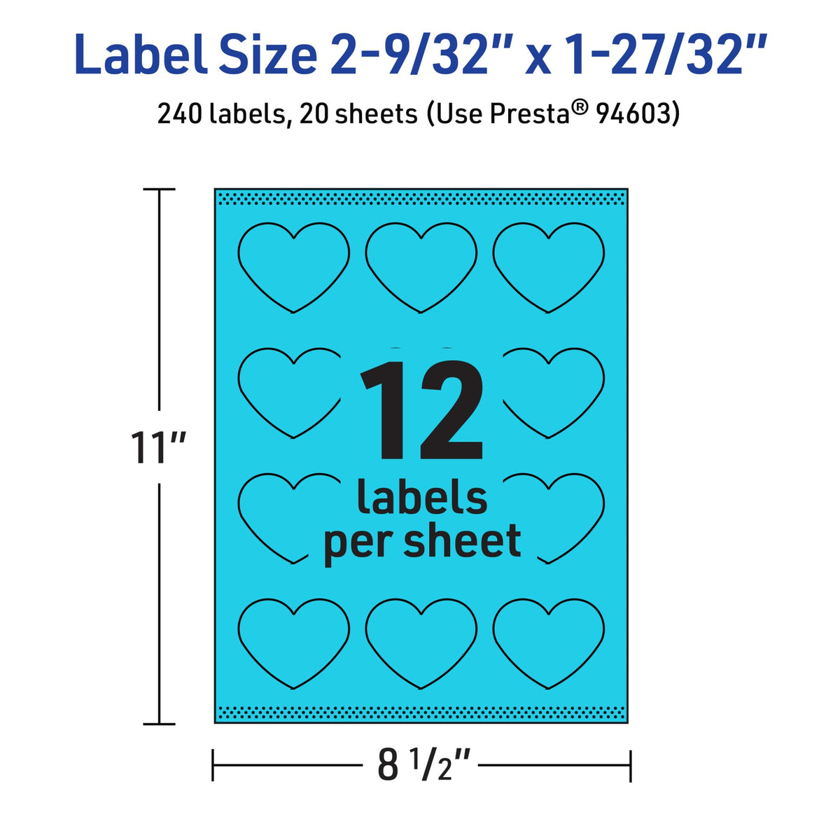 Avery® Printable Heart Labels, Sure Feed® Technology, 2-9/32" x 1-27/32", Bright Blue Labels, Print-to-The-Edge, Laser/Inkjet Printable, 240 Total, Great for Mailing Seals and Packaging 240 labels