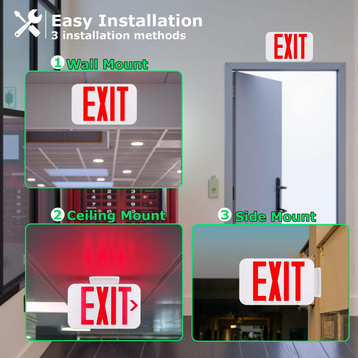 LIT-PaTH Emergency Exit Sign for Business, Battery Backup, 2 Pack 2-pack