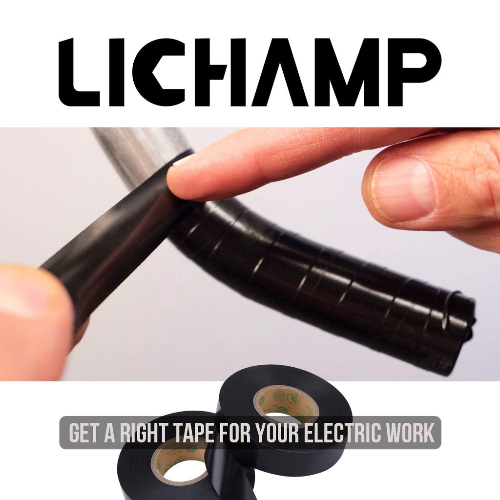 Lichamp 10-Pack Black Electrical Tape Waterproof, 3/4 in x 66ft, Industrial Grade UL/CSA Listed High Temp Electrical Tape Electric Super Vinyl 3/4 inch