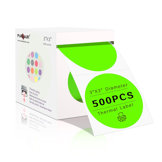 PARLAIM 3 Inch Circle Thermal Sticker, Self-Adhesive Round Inventory Multi-Purpose Roll of 500 Thermal Labels for Business (Fluorescent Green) Fluorescent Green
