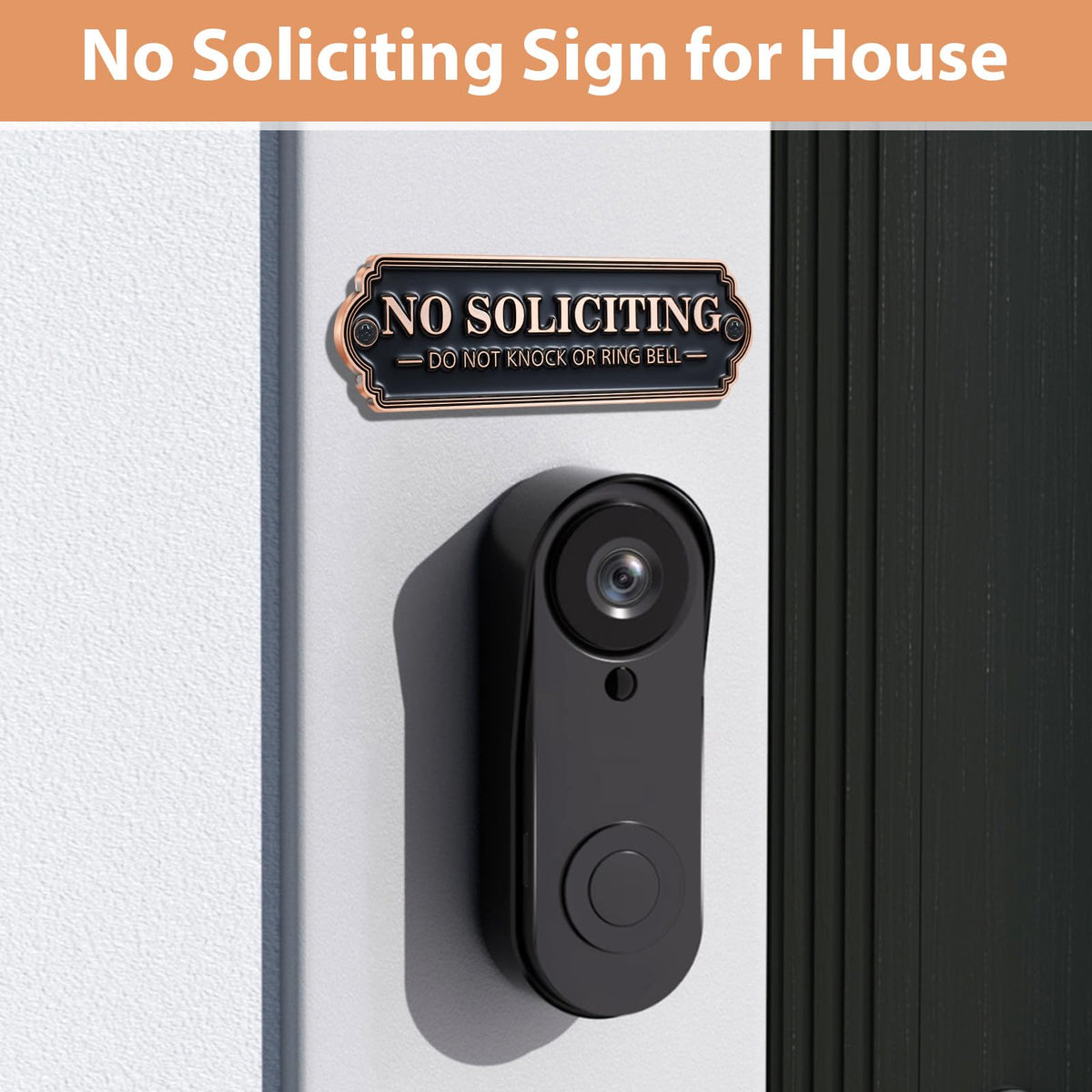 Brass No Soliciting Sign, No Soliciting Sign for House - Solid Brass Wall Plaque Handmade Traditional Home Decor, Elegant No Soliciting Do Not Knock or Ring Bell Sign for Office and Business (Brass No Soliciting Sign, 7 x 2.35 inches)