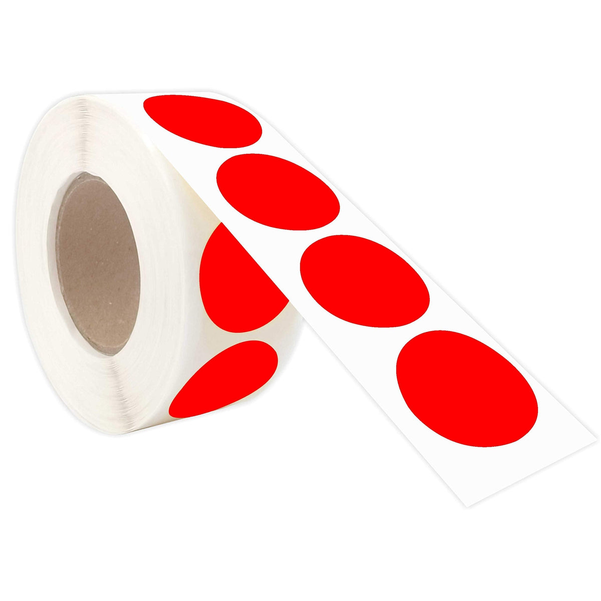 Red PARLAIM 1-inch round adhesive color-code dot stickers on a roll, ideal for office or classroom label organization.