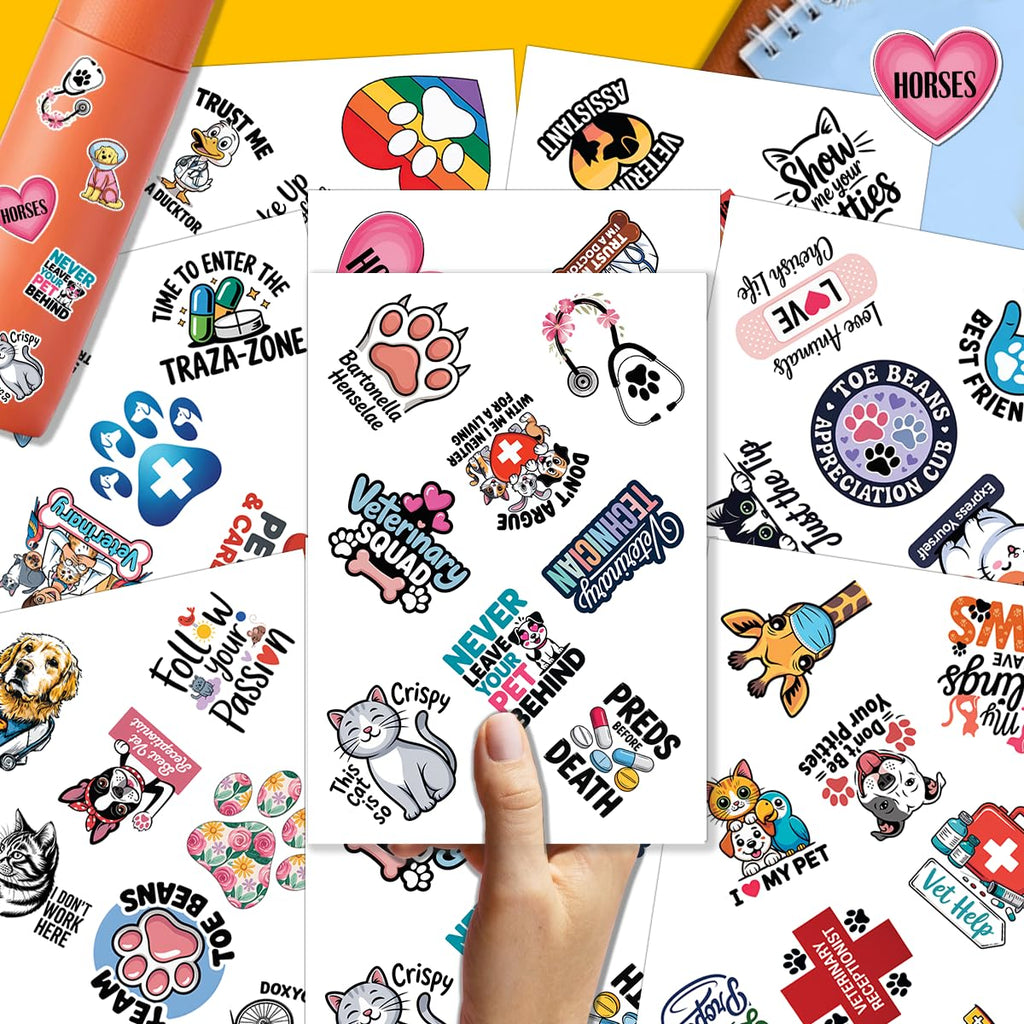64pcs Veterinary Stickers - Cute Animal Care Vinyl Decals Pack for Vets, Students & Pet Lovers - Perfect for Phone Cases, Laptops, Luggage, Picnic Crafts, and Daily Decoration