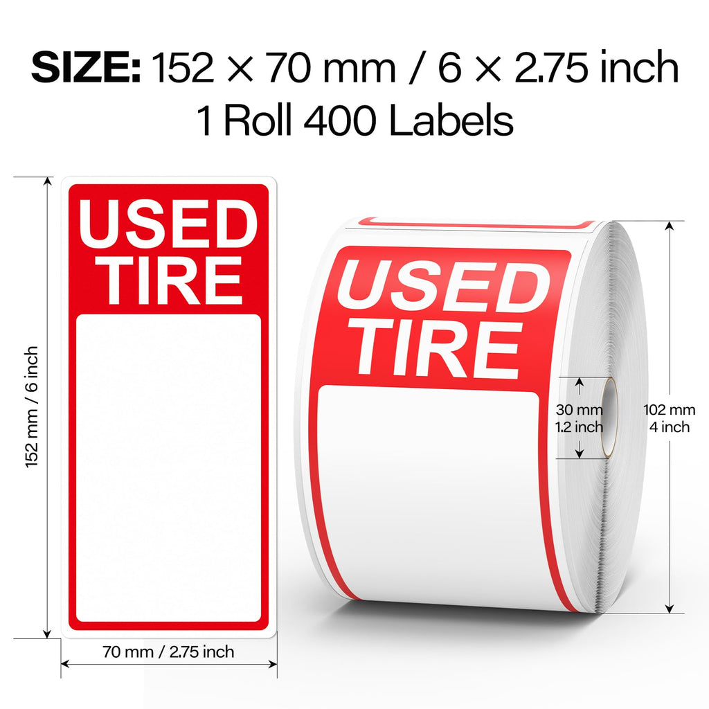 400 Pcs Used Tire Stickers 2.75" × 6" Writable Vinyl Tire Labels