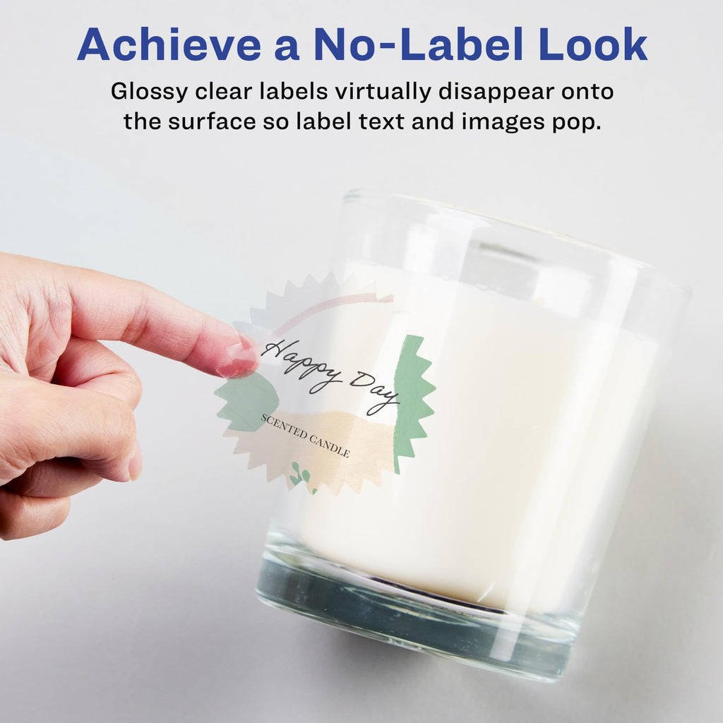 Avery® Glossy Clear Starburst Labels, Sure Feed® Technology, 1.75", 500 Glossy Clear Labels, Print-to-The-Edge, Laser/Inkjet Printable 500 labels