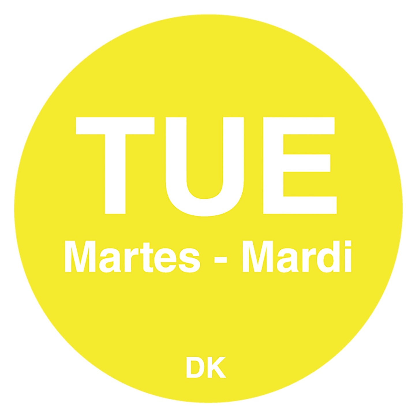 DayMark Safety Systems DuraMark IT110059 Day of The Week Trilingual Permanent Label, Tuesday, 3/4" Circle, Yellow (Roll of 2000)