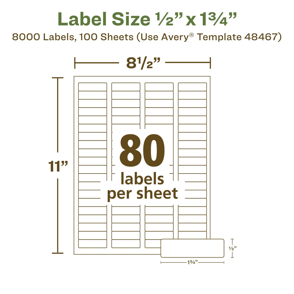 Avery® EcoFriendly Recycled Return Address Labels, 1/2" x 1-3/4", White, Permanent Label Adhesive, 8,000 Printable Labels (48467) 8,000 labels 1/2" x 1-3/4"
