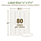 Avery® EcoFriendly Recycled Return Address Labels, 1/2" x 1-3/4", White, Permanent Label Adhesive, 8,000 Printable Labels (48467) 8,000 labels 1/2" x 1-3/4"