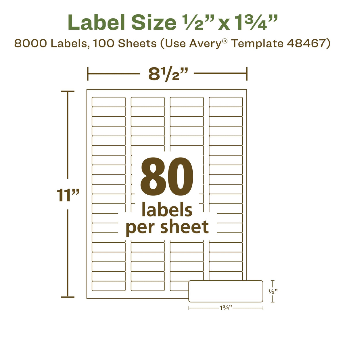 Avery® EcoFriendly Recycled Return Address Labels, 1/2" x 1-3/4", White, Permanent Label Adhesive, 8,000 Printable Labels (48467) 8,000 labels 1/2" x 1-3/4"