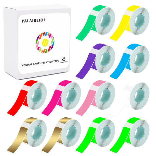Thermal Label Tape 0.55"x1.57"(14x40mm) 12 Rolls,1920Pcs,Waterproof,Oil-Proof,Strong Adhesive Thermal Labels,Compatible with D30 Portable Thermal Printer,for Home,Office,Storage,10 Colors. 10 Color Pack