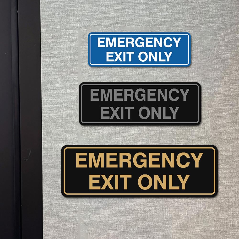 Signs ByLITA Standard Emergency Exit Only Sign - Easy Installation | Durable Wall or Door Sign (Black) - Large 2 Pack 3 x 9" - Large (2 Pack) Black