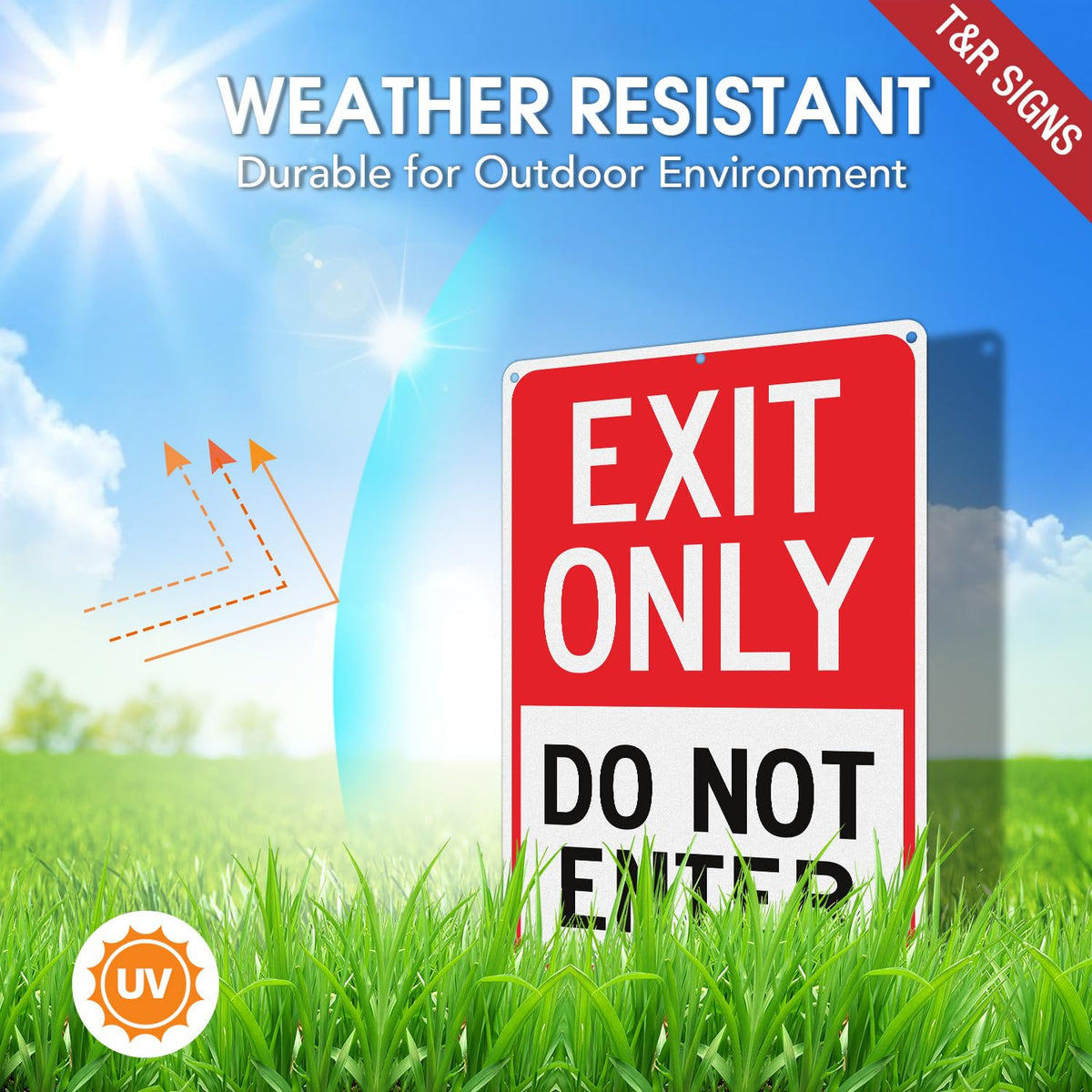 T&R Large Exit Only Do Not Enter Sign - 4 Pack - 14 x 10 Inches Rust Free .040 Aluminum Reflective - UV Protected, Waterproof, Weatherproof and Fade Resistant - 6 Pre-drilled Holes 14" x 10" - 4 pack - Exit Only Do Not Enter