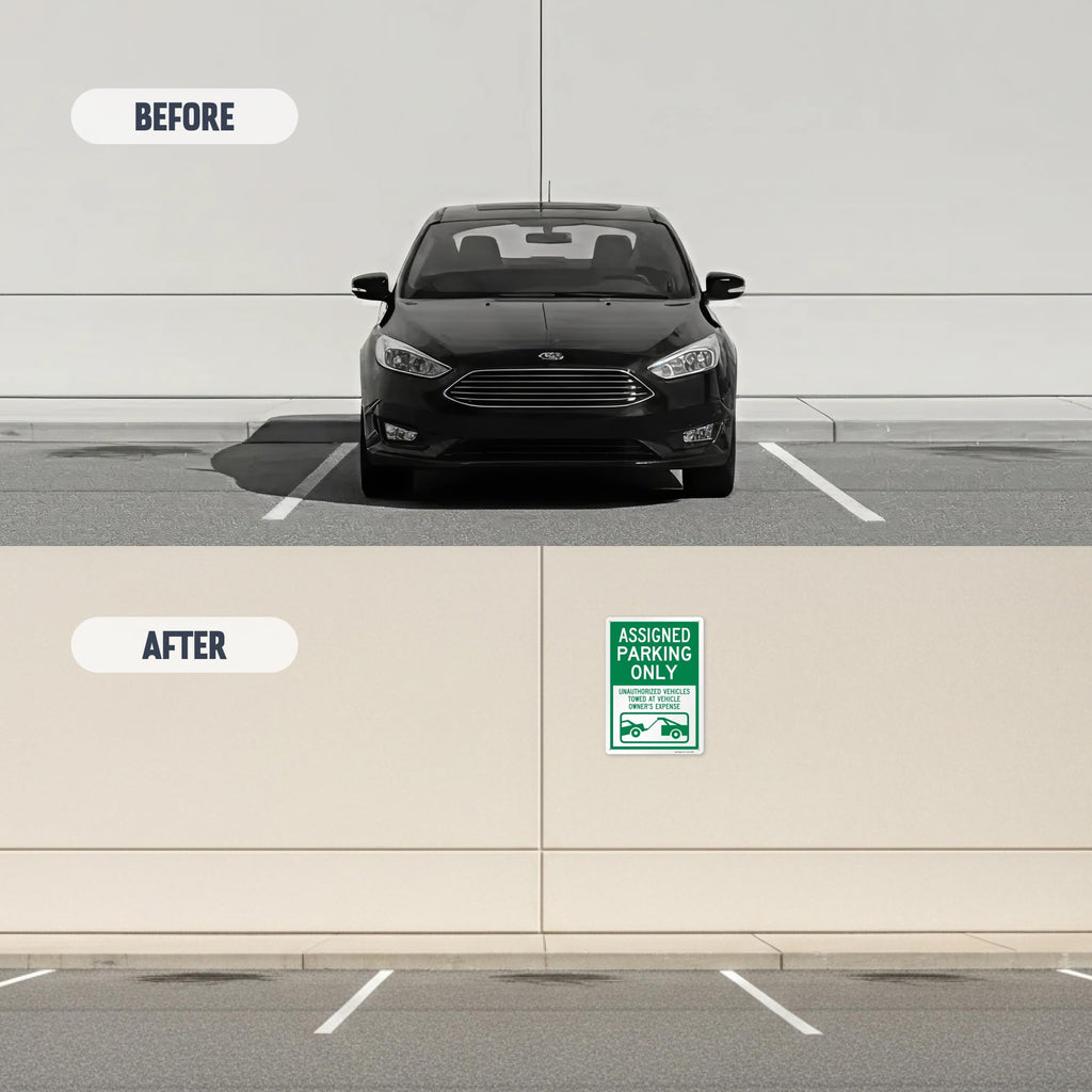 SmartSign 14 x 10 inch “Assigned Parking Only, Unauthorized Vehicles Towed” Metal Sign, 40 mil Laminated Rustproof Aluminium, White and Green, Made in USA 14x10 inches