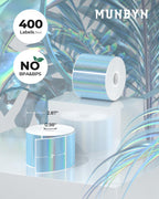 2" Circle Holographic Thermal Label Stickers Blue+2x1 Inch Thermal Labels