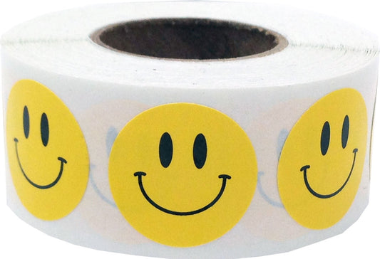 Happy Face Stickers - Yellow Semi-Gloss Happy Face Labels, 0.75 Inch Round Dots, 500 Total Adhesive Stickers for Rewards and Decorations - Made in The USA