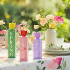 3 Pcs Spring Tulips Wood Table Decor Tulip Flower Block Signs Hello Spring Flowers Table Centerpieces Tulips Spring Holiday Decoration for Home Kitchen Office Desk Easter Decor Spring Tulip
